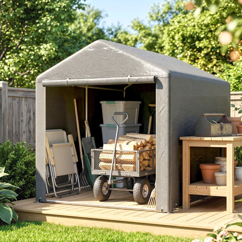 Outsunny Capanno Porta Attrezzi e Tenda Garage per Bici e Moto con Copertura Anti-UV, 1.6x2m, Grigio Chiaro
