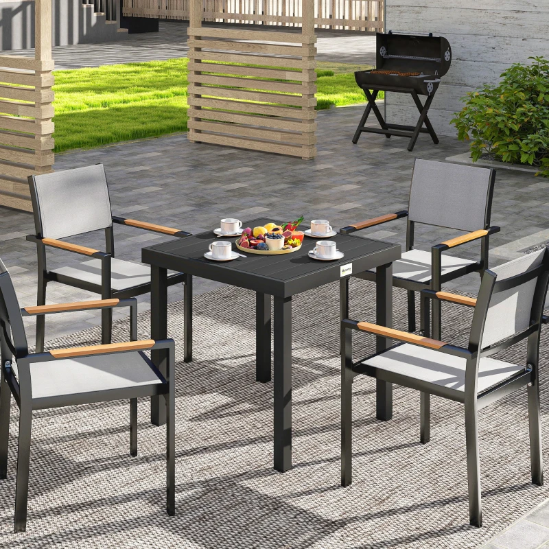Outsunny 78 cm Garden Dining Table for 4 People, Square Outdoor Coffee End Side Table with Aluminium Legs, Black