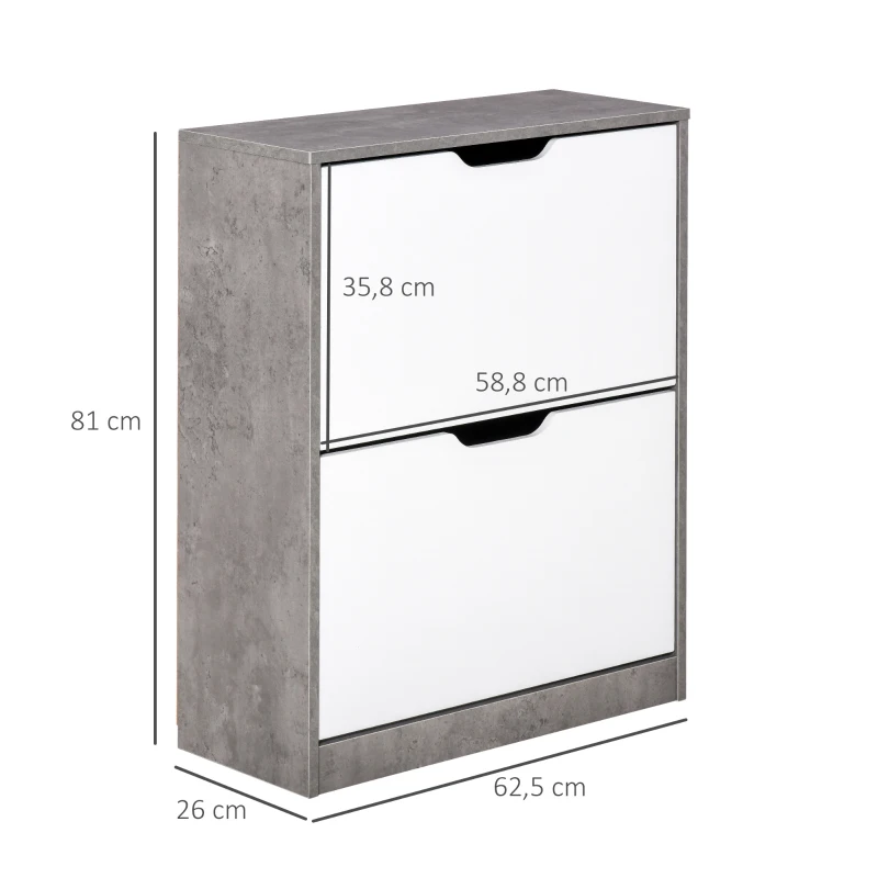 HOMCOM Mueble Zapatero Moderno con 2 Cajones Abatibles Estantes Ajustables para 8 Pares de Zapatos 62,5x26x81 cm Gris