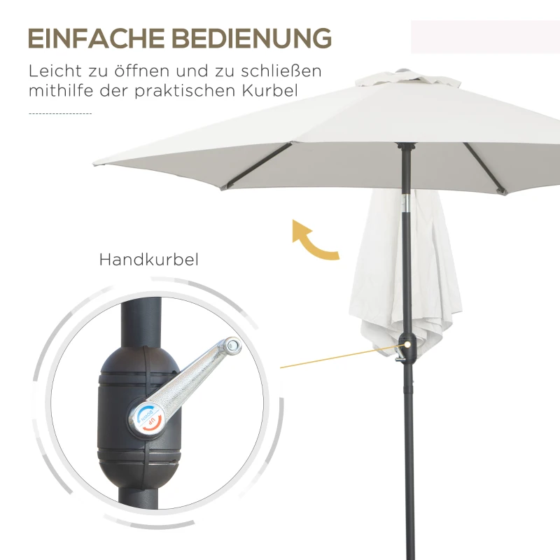 Outsunny Knikparasol zonnescherm tuinscherm strandparasol met handkruk aluminium 3 kleuren