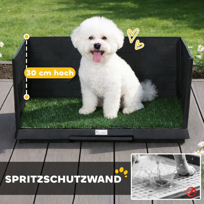 PawHut Hondentoilet 75 x 51 cm Hondentoilet met Kunstgras, Puppytoilet met Hoge Wanden, Uittrekbare Lade en Drainage Zwart