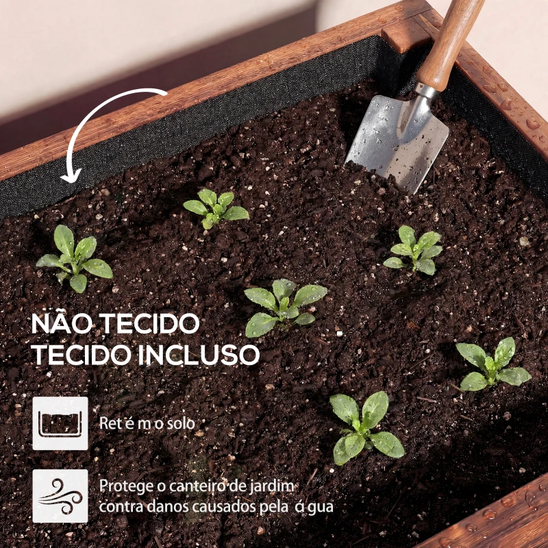 Outsunny Floreira de Madeira com Rodas Orifício de Drenagem e Forro Não Tecido 60x30x41 cm Castanho Escuro