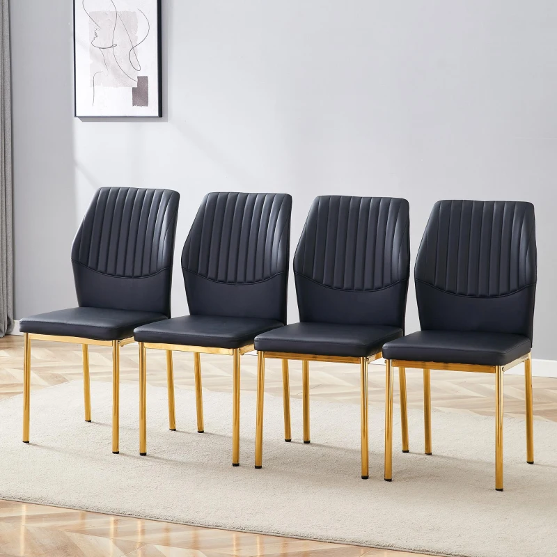 Lot de 4 chaises de salle à manger, style léger-luxe, patins antidérapants, 43x42.6x93 cm, Noir+Doré