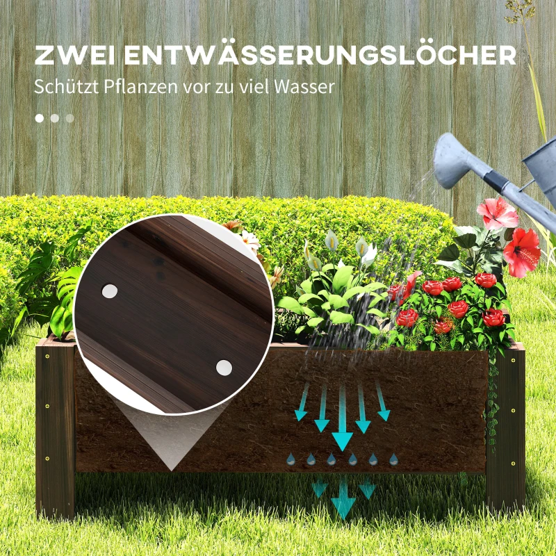 Outsunny verhoogd bed met behandeling van carbonisatie plantenbak plantenfolie met 2 lekgaten dennenhout verkoold 100 x 36,5 x 36 cm