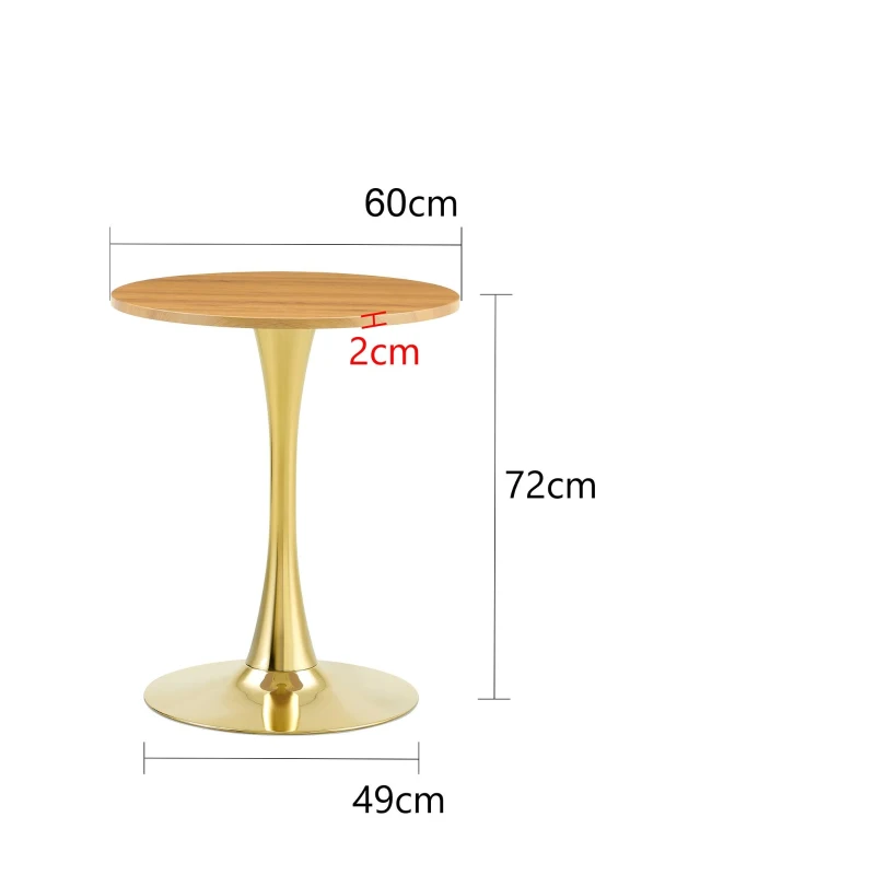 Table d'appoint ronde, style mid-century, pieds antidérapants, usage multifonction, 60x60x72 cm, Couleur naturelle