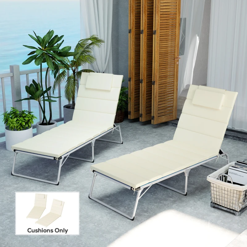 Outsunny Conjunto de 2 Almofadas para Espreguiçadeira Dobráveis 203x66x3 cm com Apoio para a Cabeça e Correias de Sujeição Creme