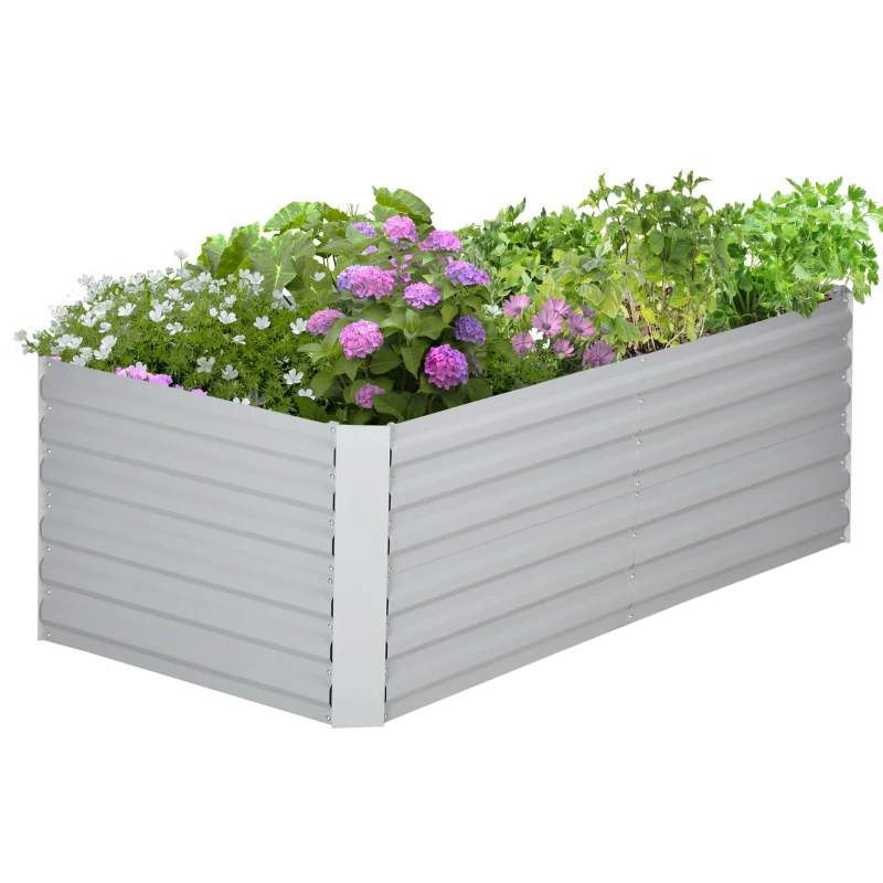Outsunny Handige plantenbak, Ideaal voor het kweken, verzorgen en onderhouden, Verhoogde bed, Staal, Lichtgrijs