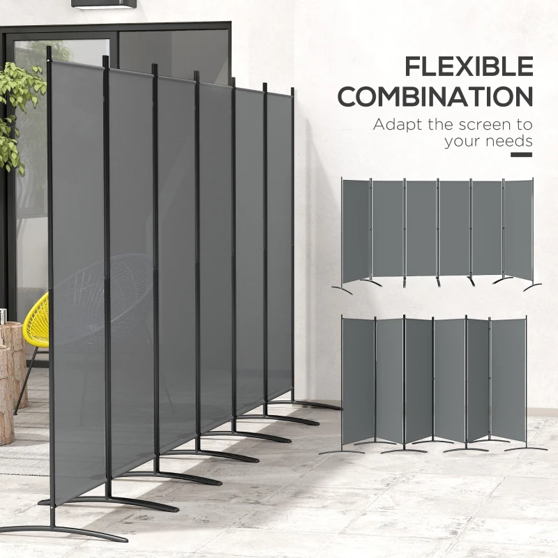 Outsunny 6 Panel Folding Room Divider, 1.7m Privacy Screen with Wide Feet, Portable Freestanding Metal Partition Separator for Office, Living Room, Bedroom, Dining Room, Dark Grey