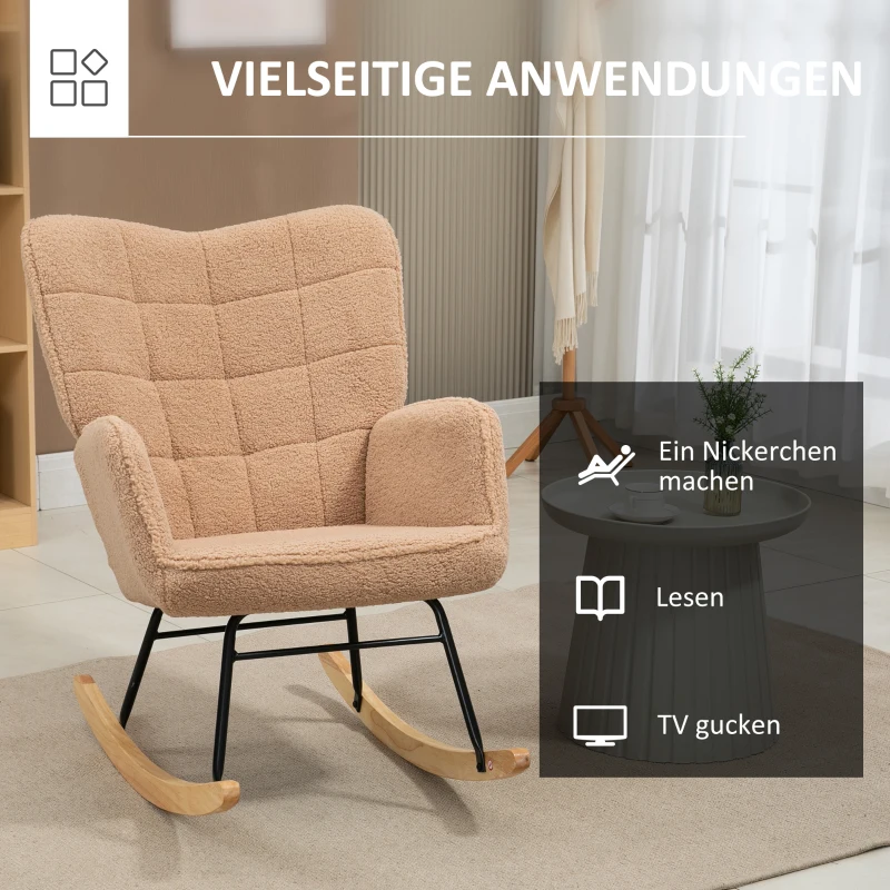 HOMCOM Schommelstoel in retrodesign, massief hout, fauteuil, relaxfauteuil, 98 cm x 71 cm x 101 cm, bruin