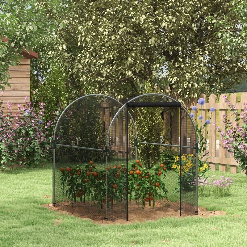 Outsunny Plantenbeschermingsnet, Vogelbescherming, met Deur en Stabiel Stalen Frame, 1,2x1,5x1,5m, Zwart/Zilver