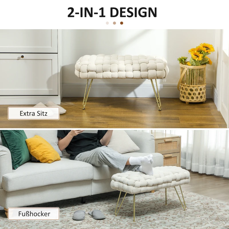 HOMCOM Moderne zitkruk met metalen poten, gestoffeerde zitting, voor woonkamer, slaapkamer, hal, Cremewit