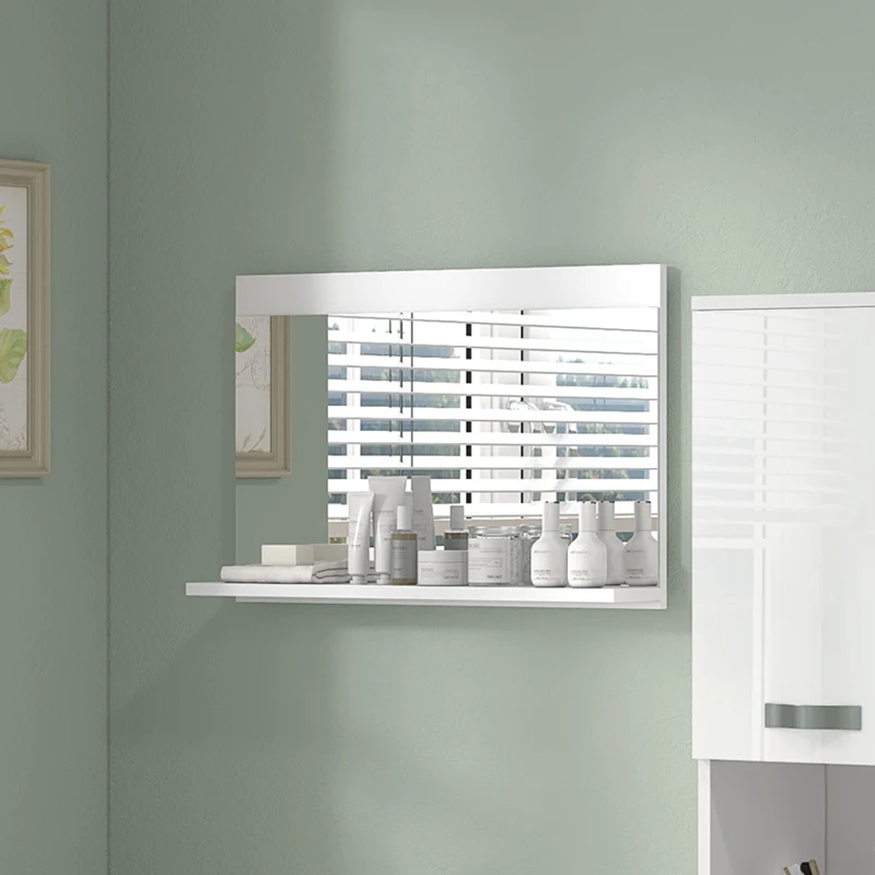 kleankin Oglindă de baie de perete cu raft, design modern și multifuncțional, 60x12x40 cm, alb