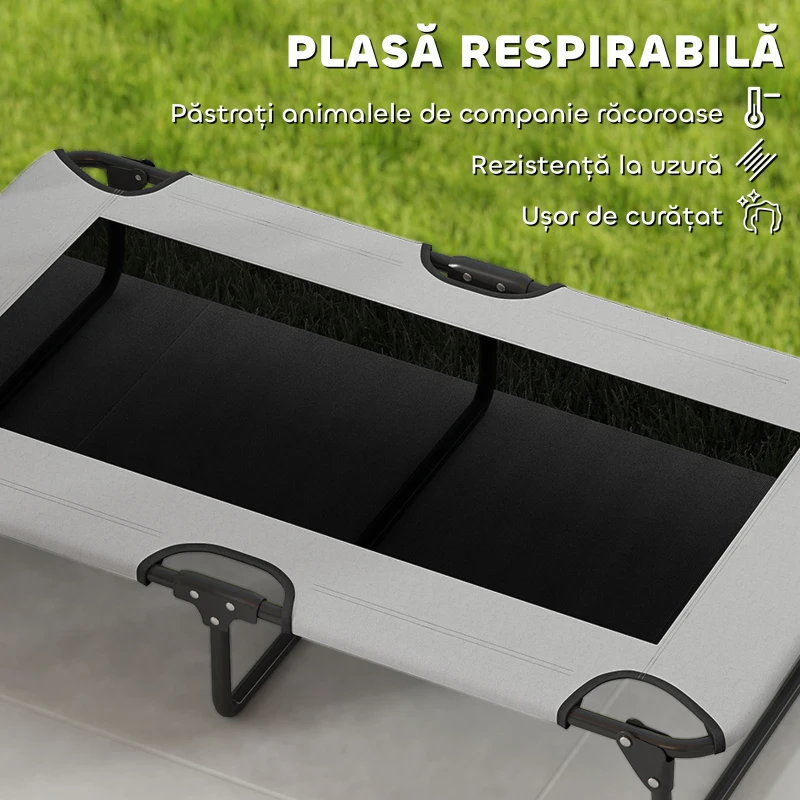 PawHut Pat pentru Câini Mari, Pliabil, cu Material din Plasă, de Interior și Exterior, 107x61x20 cm, Gri Deschis