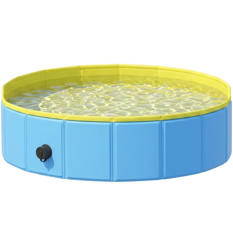 PawHut Foldable Dog Pool for Puppies and Ducks Dog Paddling Pool Bath Tub, Blue, 80 x 20 cm
