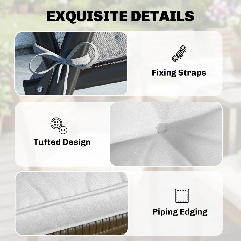 Outsunny Set of 4 Garden Seat Cushion with Ties, 42 x 42cm Replacement Dining Chair Seat Pad, Light Grey