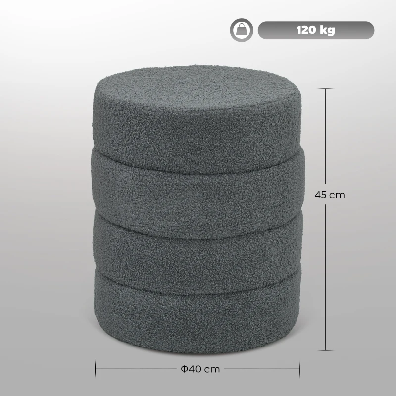 HOMCOM Hocker, rond, teddyfleece, metalen frame, tot 120kg, Φ40x45H cm, Donkergrijs(m-3)
