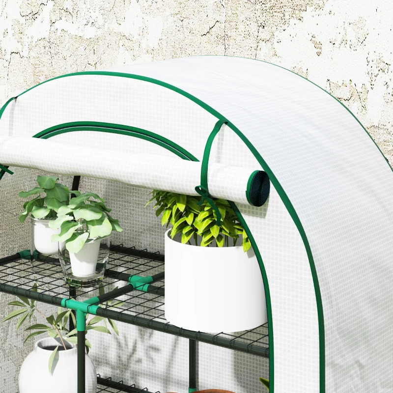 Outsunny Mini-Kas, 4-laags Kas met Kunststof Zeil, Draagbaar, met Roldeur, 100 x 45 x 160 cm, Wit