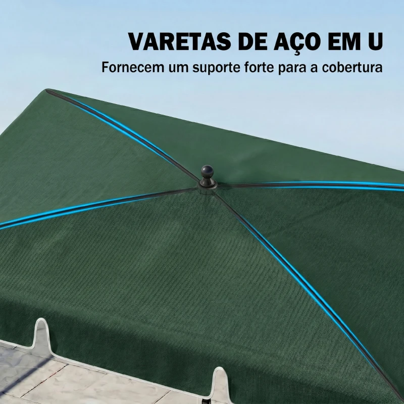 Outsunny Chapéu de Sol Retangular de Jardim 198x130x240cm Chapéu de Sol de Alumínio com Função de Inclinação para Terraço Pátio Exterior Verde