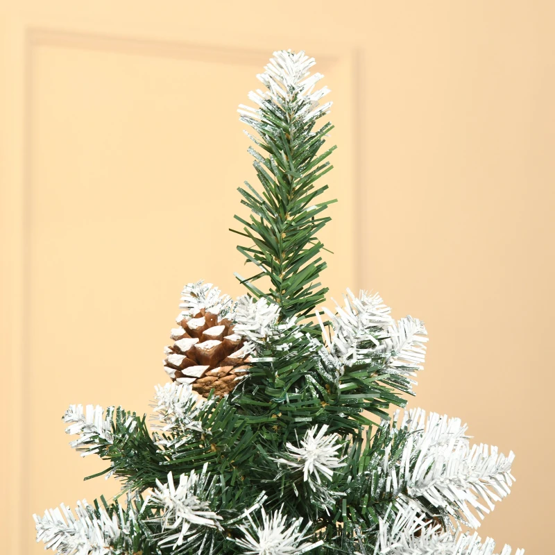 HOMCOM Kunstkerstboom, 630 Takken, 37 Dennenappels, Besneeuwde Punten, Brandvertragend, 180 cm