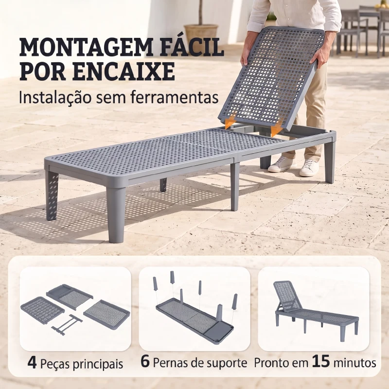 Outsunny Espreguiçadeira Reclinável de Jardim Exterior com Encosto Ajustável em 4 Posições e Estrutura de PP 191x55x35,5 cm Cinzento Escuro
