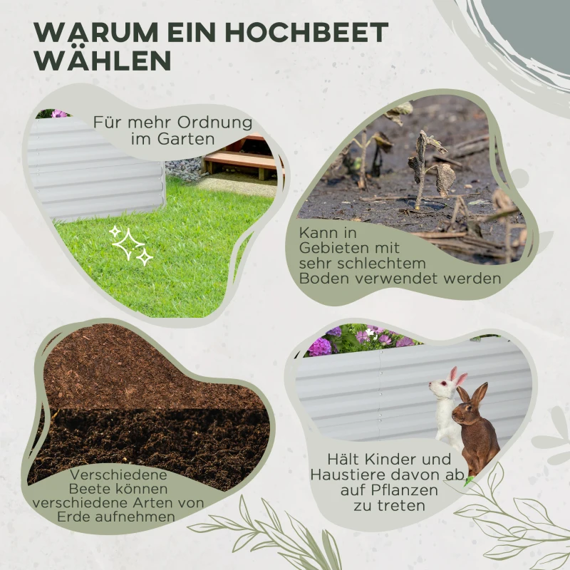 Outsunny Handige plantenbak, Ideaal voor het kweken, verzorgen en onderhouden, Verhoogde bed, Staal, Lichtgrijs