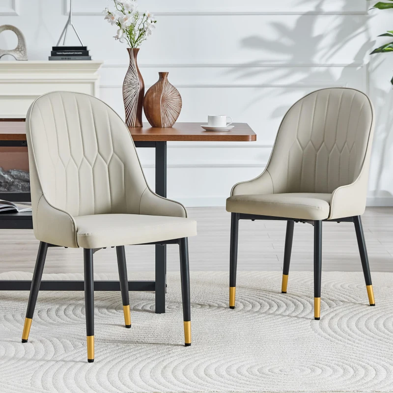 Lot de 2 chaises de salle à manger, dossier motif éclair stylé, déperlante et facile d'entretien, 47.3x44x91 cm, Gris chaud