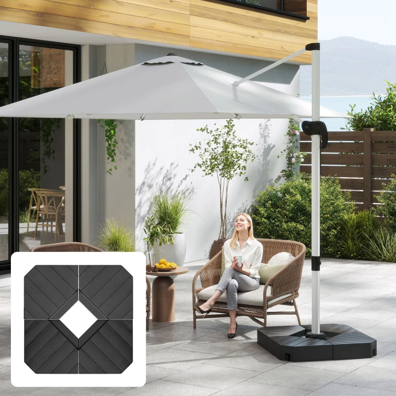 Outsunny Umbrella Weights for Cantilever Parasols, Set of 4 Heavy Duty Parasol Base Stand Weights, 80kg Sand or 60kg Water Filled, Black