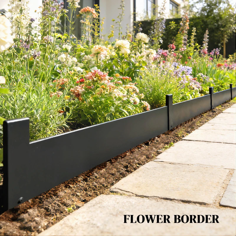 Outsunny 5pcs Garden Fence, Metal Picket Fence Panels, 102x15cm, Black