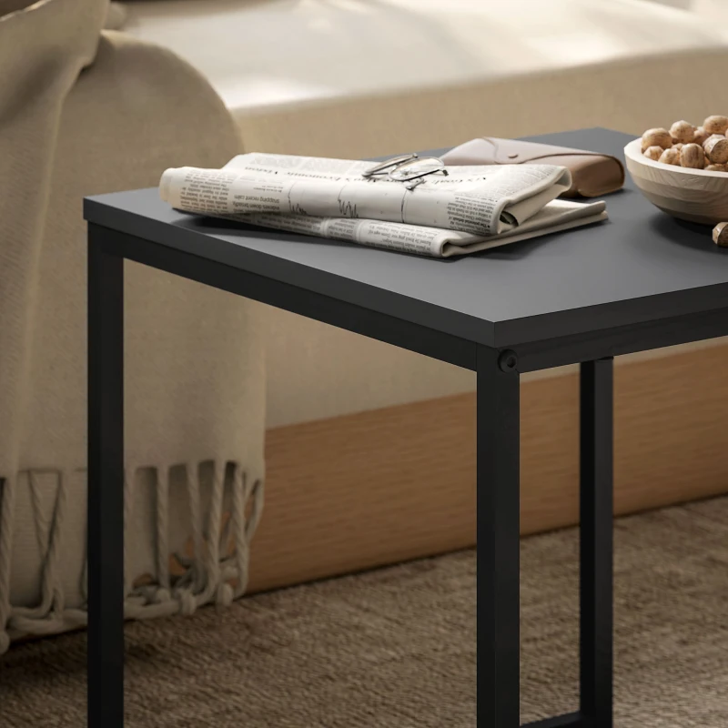 HOMCOM Modern Salontafel, 2-Delige Set, Vierkant, MDF, Metaal, Zwart, voor Kleine Ruimtes