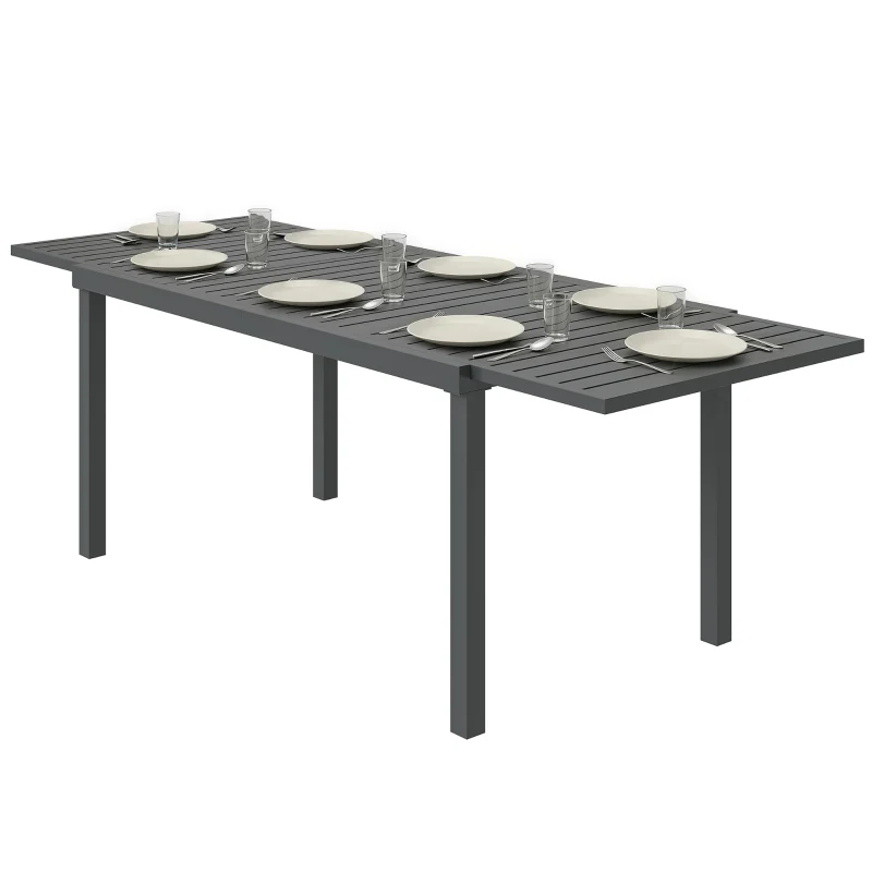 Outsunny Mesa de Jardín Extensible 150/225x85x75 cm Mesa de Comedor de Aluminio con Tablero de Listones para 6-8 Personas Gris