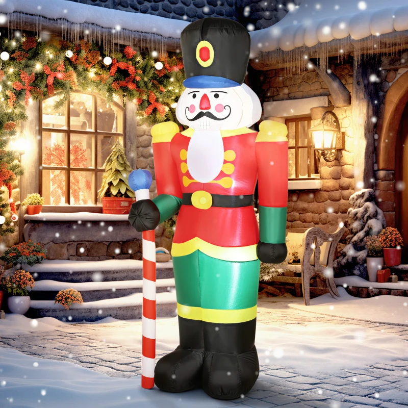 Outsunny Soldat casse-noisette gonflable de Noël 245 CM avec lumières LED et sceptre, intérieur et extérieur, multicolore