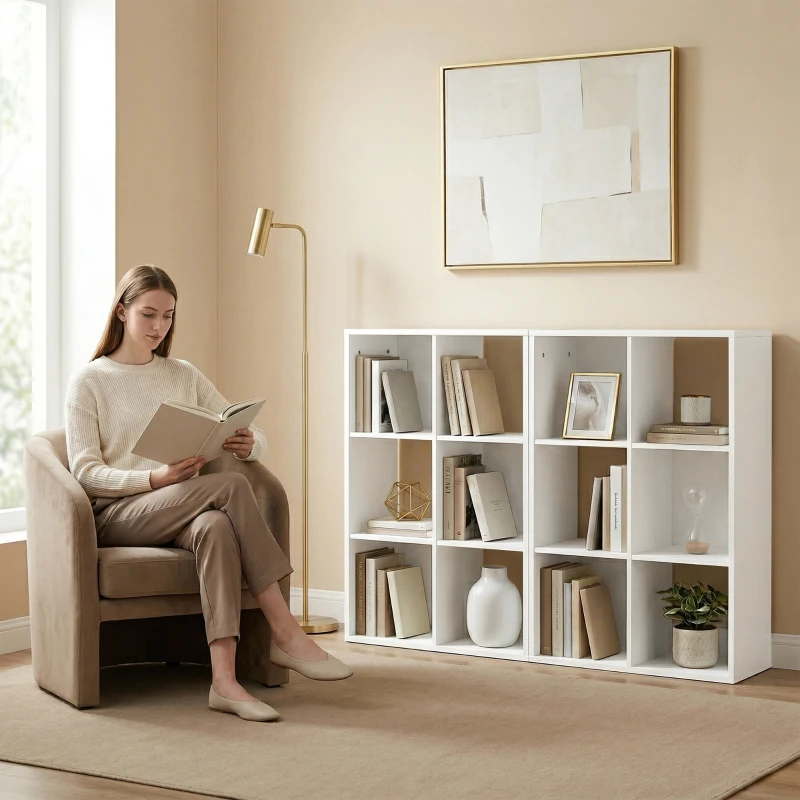 HOMCOM Boekenkast Staande Kast met 3 Niveaus Smalle Kast met Kantelbeveiliging Opbergkast voor Woonkamer Slaapkamer Kantoor Wit