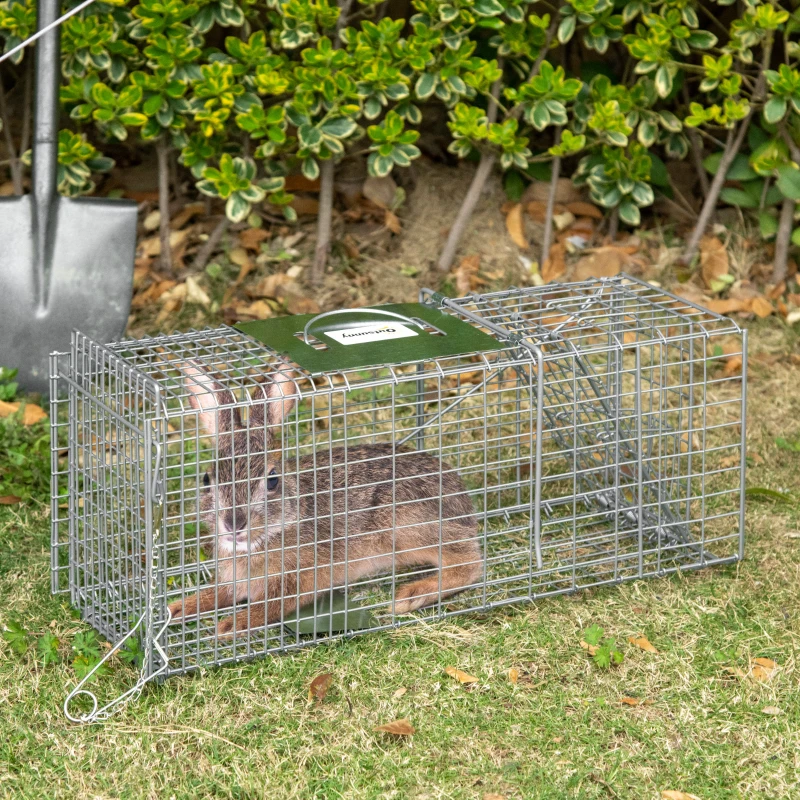 Outsunny Piège cage de capture pliante pour petits animaux type rat et souris - 2 portes poignée 66 x 24 x 30,5 cm acier gris