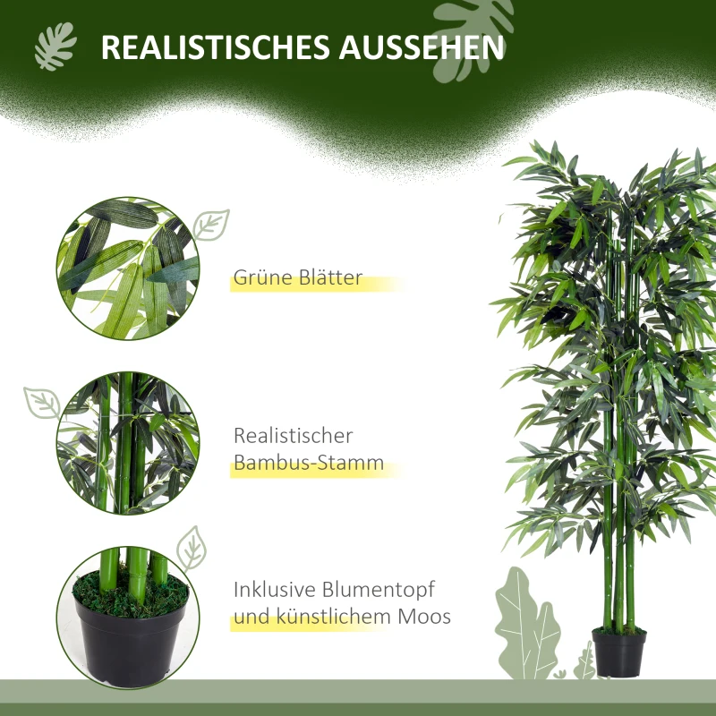 Outsunny Kunstplant - Kunstmatige Bamboe Plant 20 cm x 20 cm x 180 cm, Groen + Zwart
