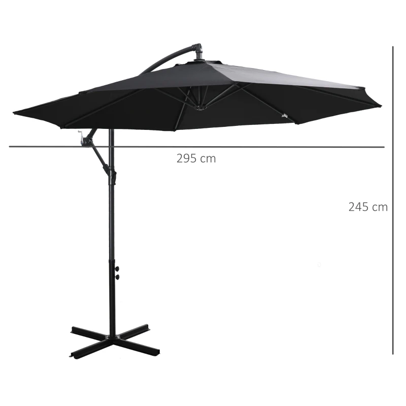 Outsunny afneembare parasol zweefparasol zwengelparasol met handkruk, zwart