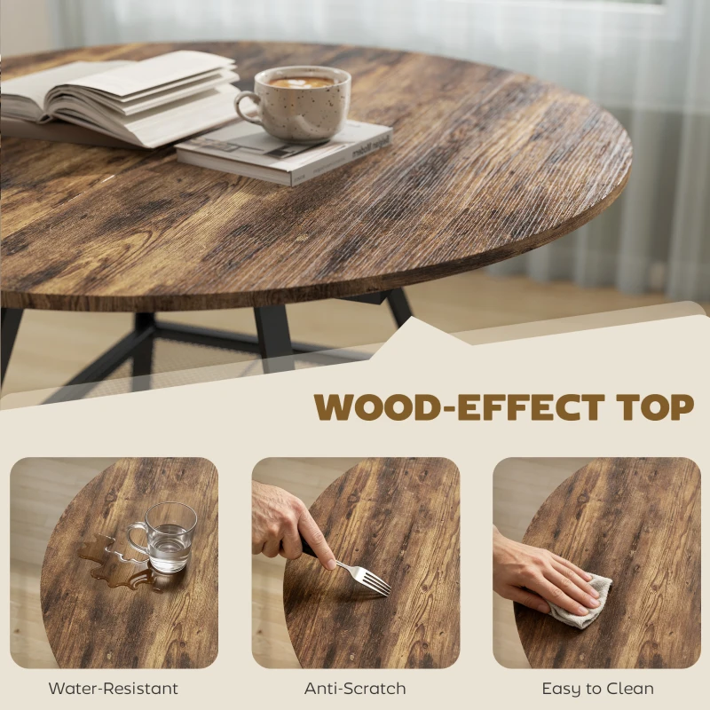 HOMCOM Dining Table for 4 People, 100 cm Round Industrial Kitchen Table with Storage Shelf, Rustic Brown