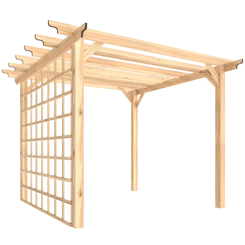 Outsunny 3 x 3 m Wooden Pergola Kit, Garden Pergola Gazebo Arch with Trellis for Climbing Vines, Flowers, Nature Wood Finish