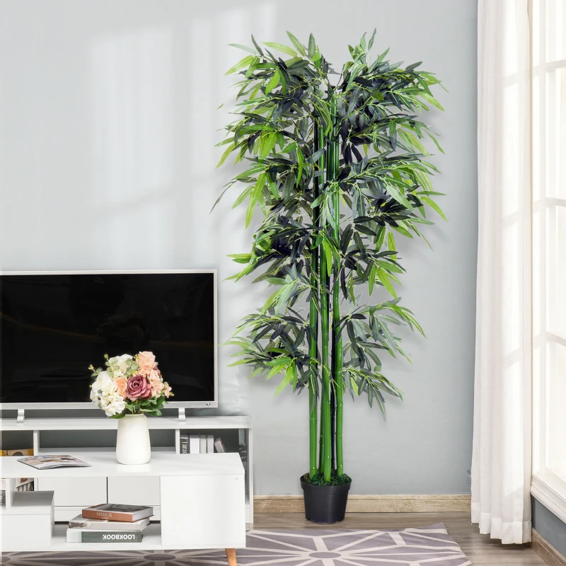 Outsunny Kunstplant - Kunstmatige Bamboe Plant 20 cm x 20 cm x 180 cm, Groen + Zwart