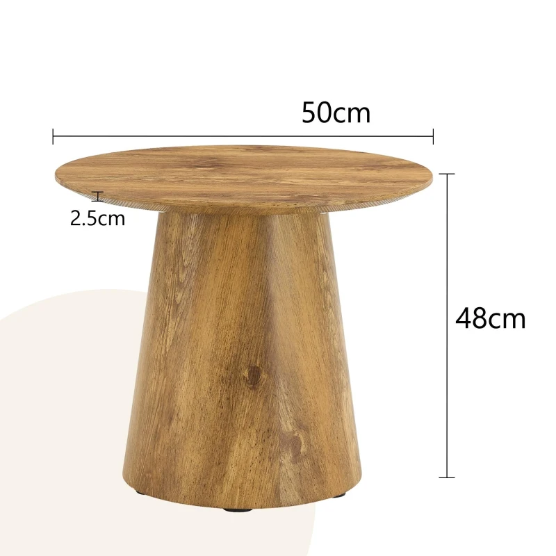 Table d'appoint ronde, patins feutre antidérapants et entretien facile, 50x50x48 cm, Couleur naturelle