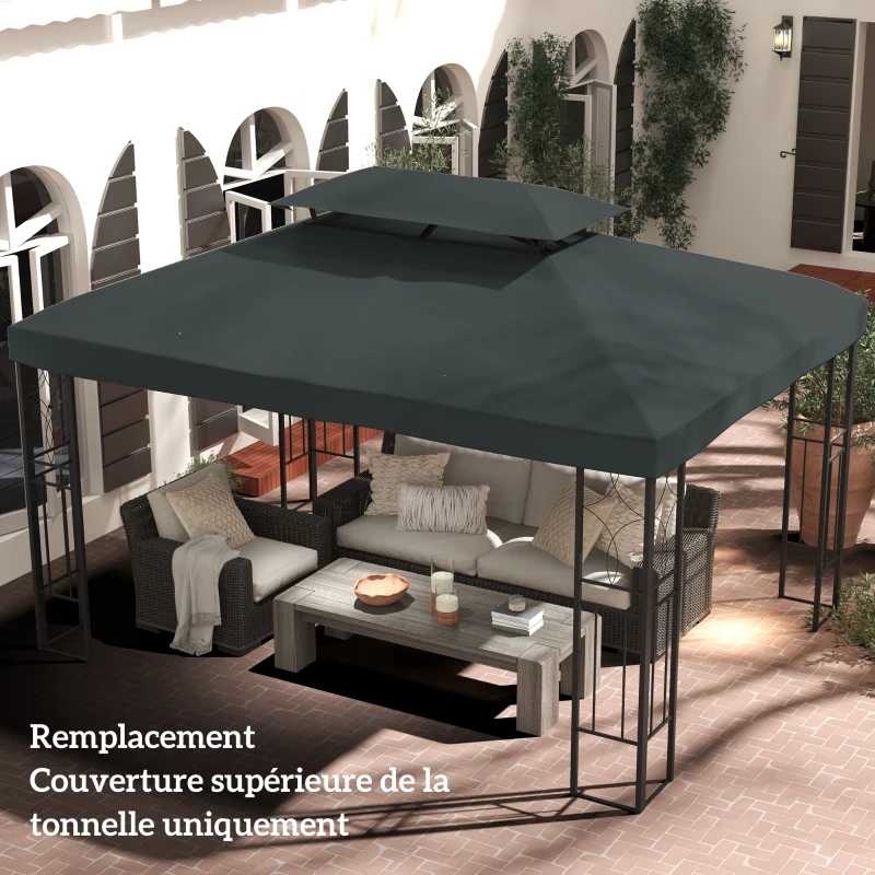 Outsunny Toile de rechange pour pavillon tonnelle tente 3 x 4 m polyester haute densité 180 g/m² gris