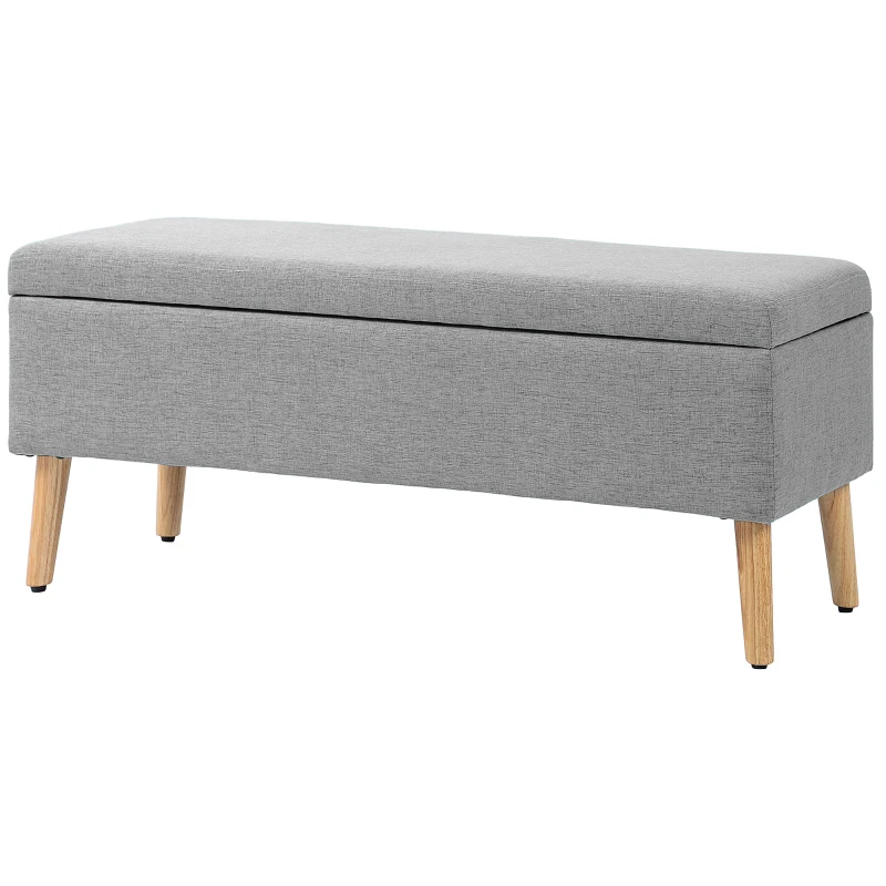 HOMCOM Gestoffeerde Bank met Opbergruimte, Linnenlook Bekleding, Rubberhout Poten, tot 220 kg, 110x39x45cm, Grijs(m-10)