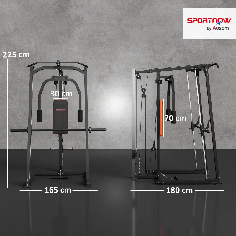 SPORTNOW 3-in-1 Smith Machine with Dual Cable Pulley System, Chest Press Station, 17-Level Squat Rack and Barbell Bar