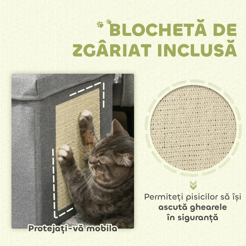 PawHut Căsuță pliabilă pentru pisici, în formă de cub, cu pernă și covoraș zgârie-nor, 36.5x36.5x36.5 cm, gri