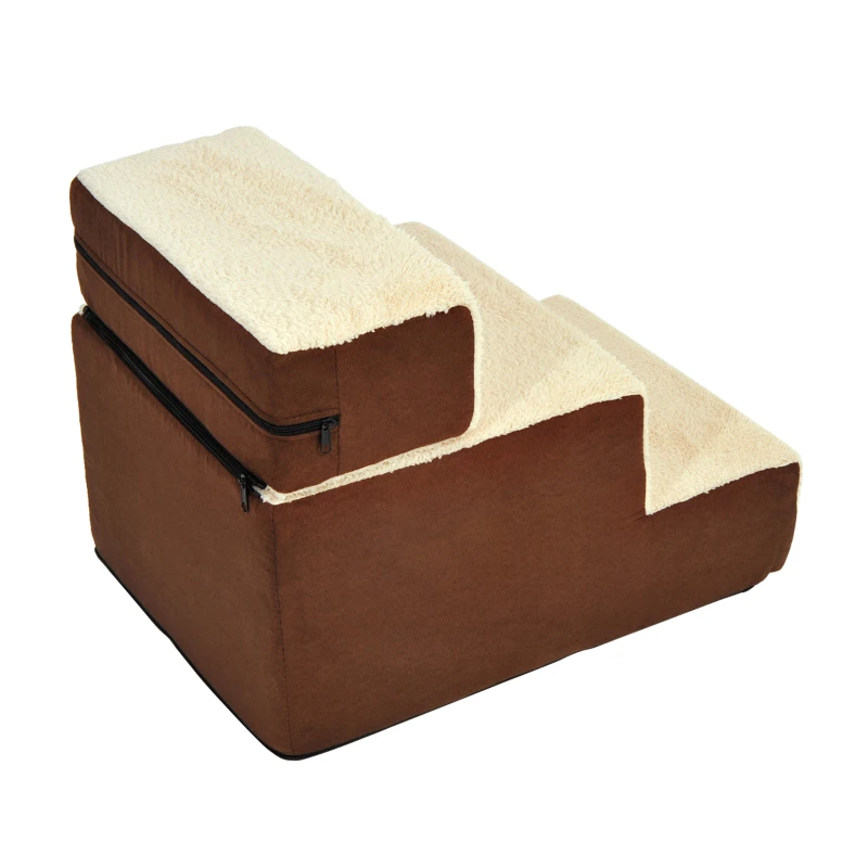 PawHut Hondentrap 3 treden kattentrap huisdierentrap huisdier pluche beige