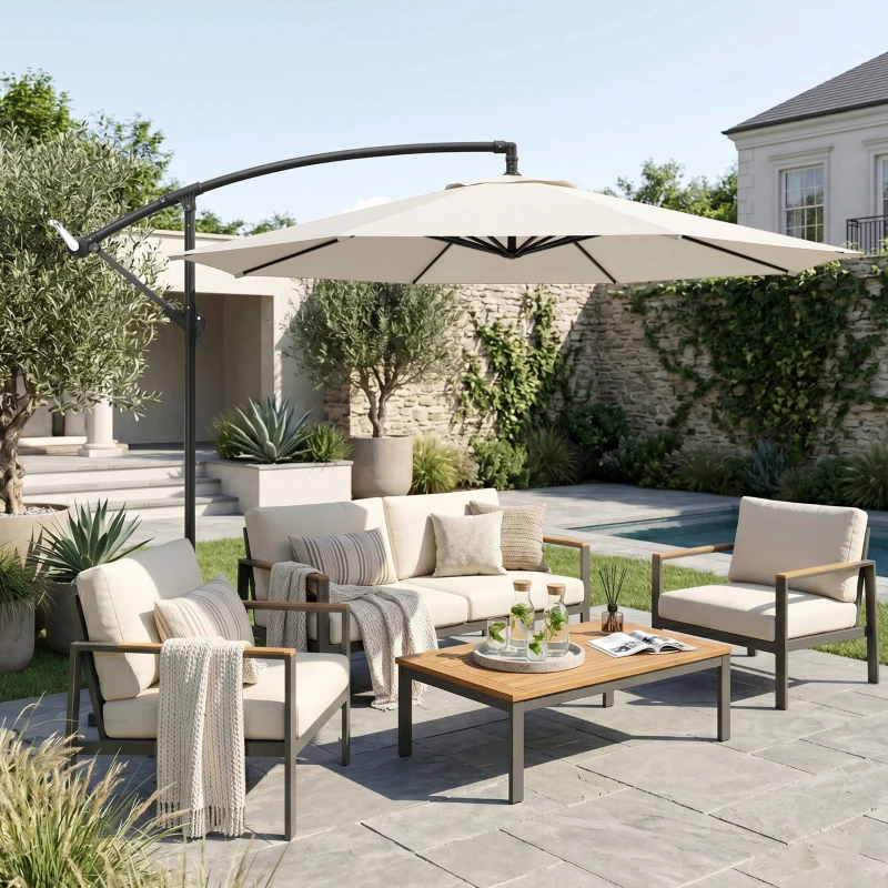 Outsunny Parasol afneembare zwevende parasol zwengelparasol met handkruk crème