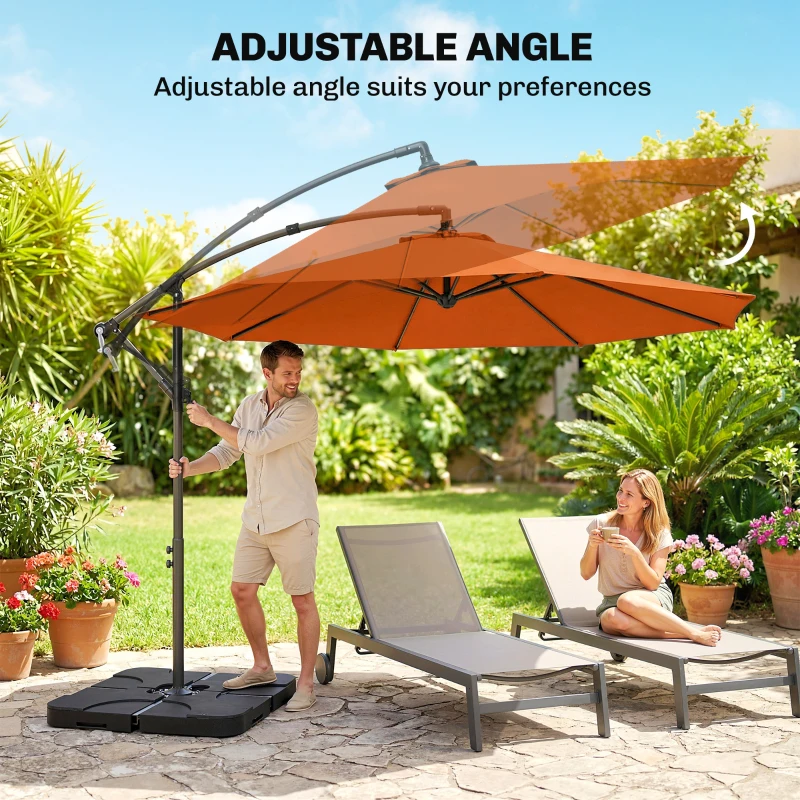 Outsunny 3m Overhanging Parasol, with Base, Weights and Cover - Orange