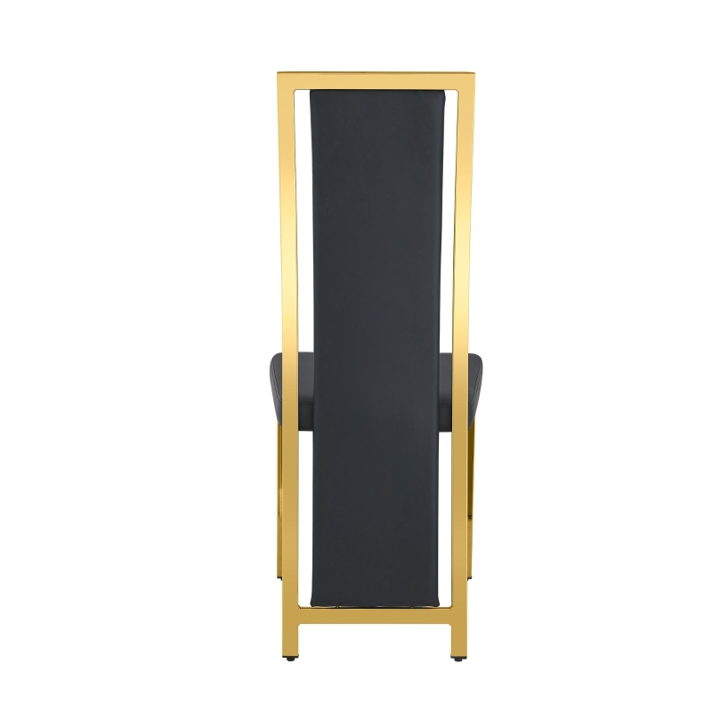 Chaise de salle à manger minimaliste européenne, bordure dorée 3D et dossier haut ergonomique, 44x42.7x109 cm, Noir+Doré