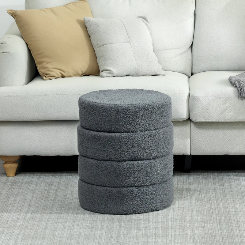 HOMCOM Hocker, rond, teddyfleece, metalen frame, tot 120kg, Φ40x45H cm, Donkergrijs(m-7)
