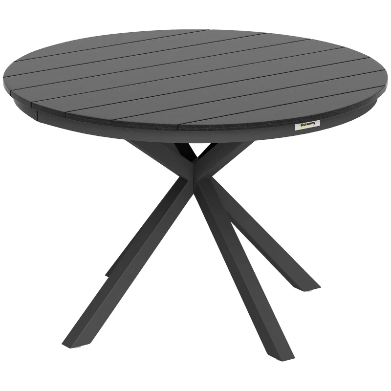 Outsunny Tuintafel Ø118cm, weerbestendige balkontafel van aluminium, bijzettafel met gekruiste poten en lattenontwerp, zwart