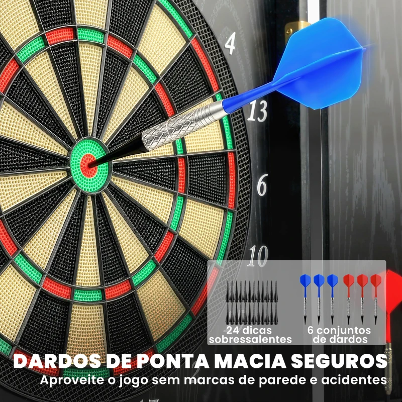 SPORTNOW SPAlvo Eletrónico com 6 Dardos de Ponta Macia e 24 Pontas de Substituição 2 Ecrãs LED Avisos de Voz até 8 Jogadores com 25 Jogos